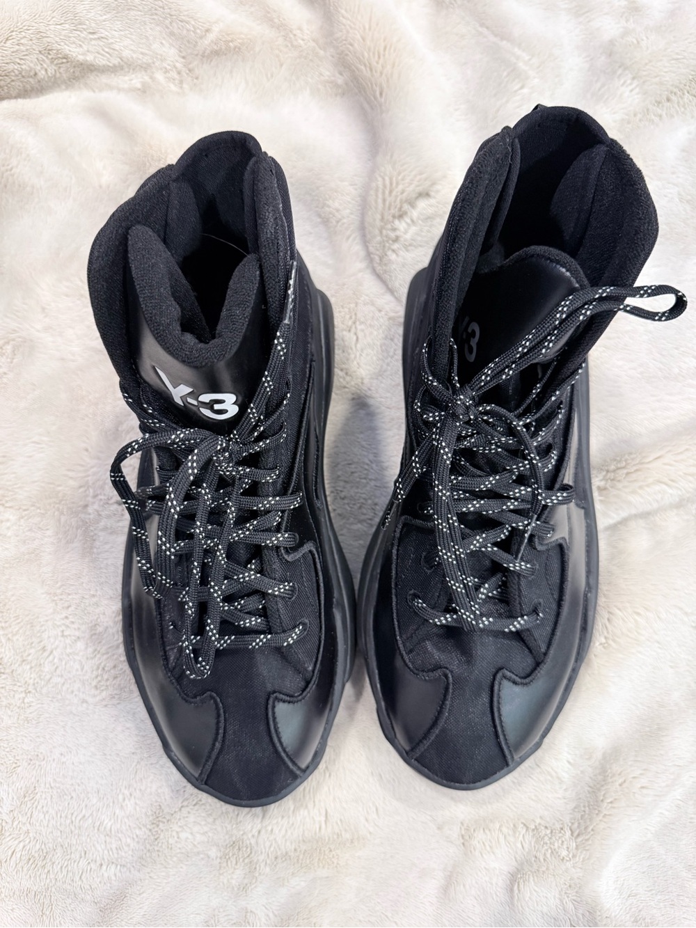 Y-3 Black High-Top Sneakers with Reflective Dotted Laces